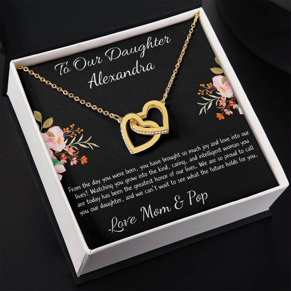 Interlocking Hearts Necklace “To Our Daughter [Name]”