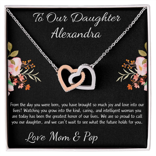 Interlocking Hearts Necklace “To Our Daughter [Name]”