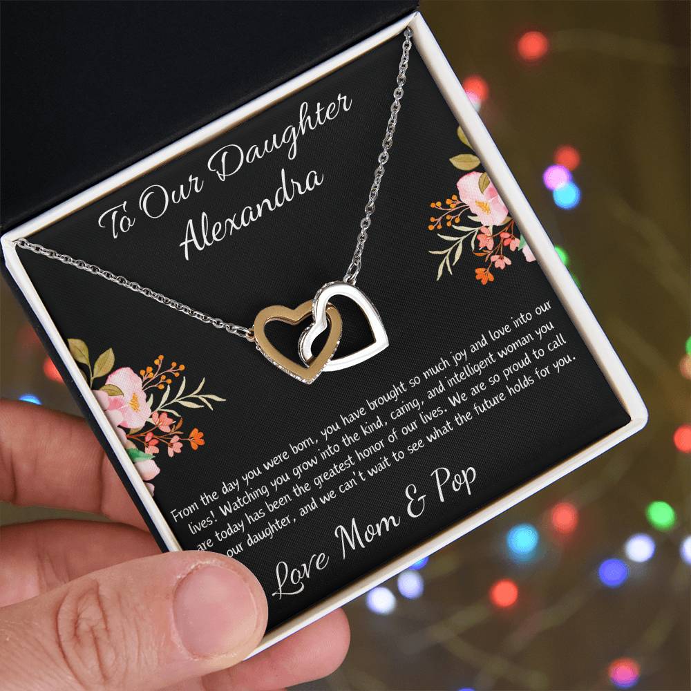 Interlocking Hearts Necklace “To Our Daughter [Name]”