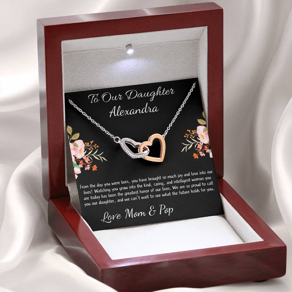 Interlocking Hearts Necklace “To Our Daughter [Name]”